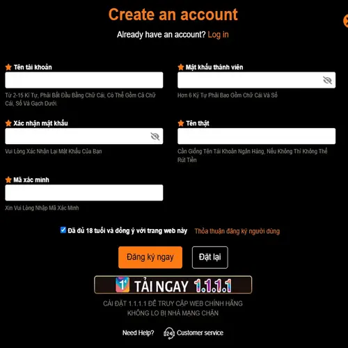 Giao diện các bước đăng ký tài khoản 23win